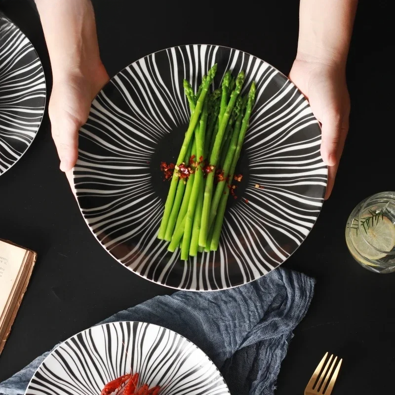 Food Good Snacks - Keramische Zwart Witte Strepen Servies Dim