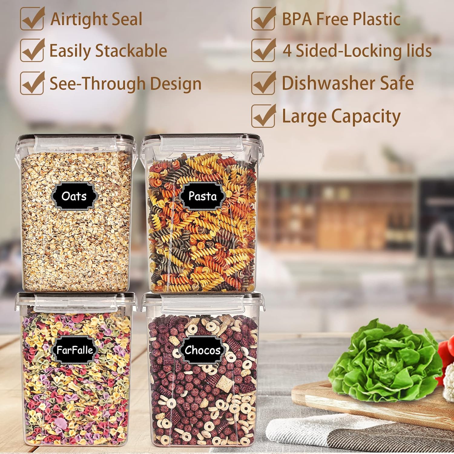 Snacks Food Labels - Tyrixma, set van 4 grote bewaardozen
