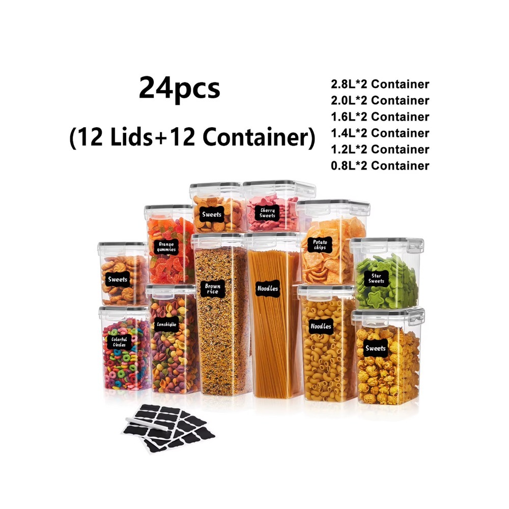 Snacks Food Labels - 24 stuks afsluitbare voedselbewaarcontainers met deksels,